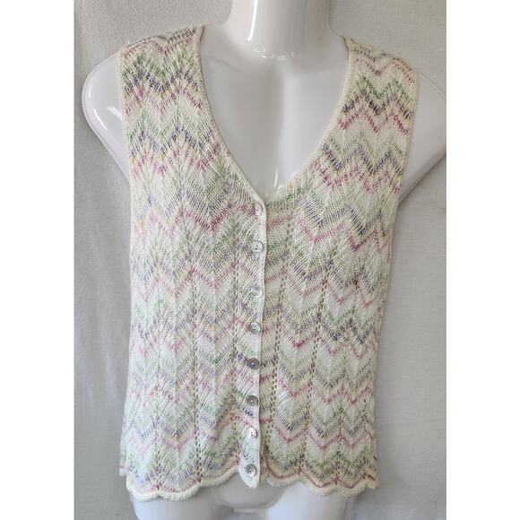 Van Heusen For Her Vtg 90's Multi Color Cheveron Knit Sweater Vest Women's Med - Picture 1 of 7